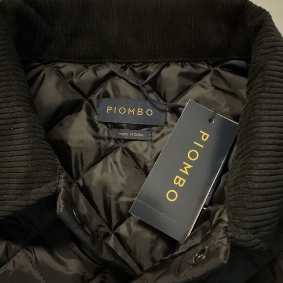 Piombo XL Coat Quilted Snap Jacket Black Corduroy Collar Lightweight Mens NWT - Picture 3 of 9